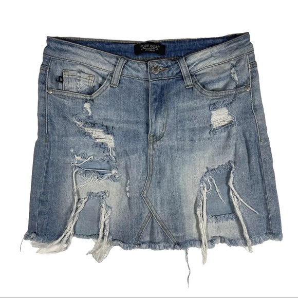 Judy Blue Mini Skirt Med Distressed Destroyed Y2K Soft Girl Grunge Paris Hilton - Picture 1 of 8